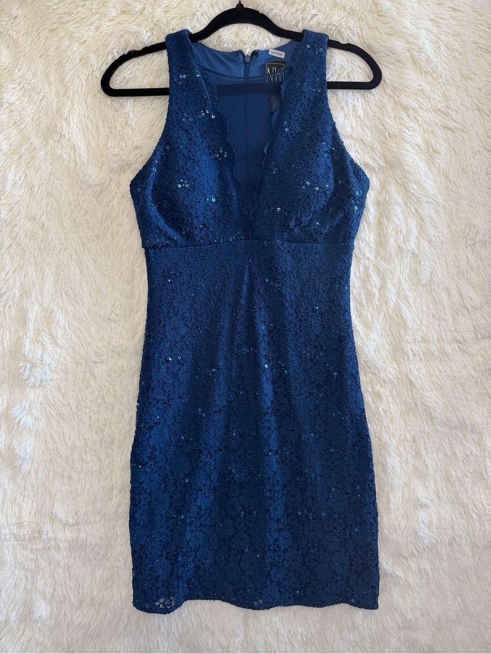 Night Way Womens Homecoming Mini Sheath Dress Size 4 Blue Sequin Lace Prom Guest
